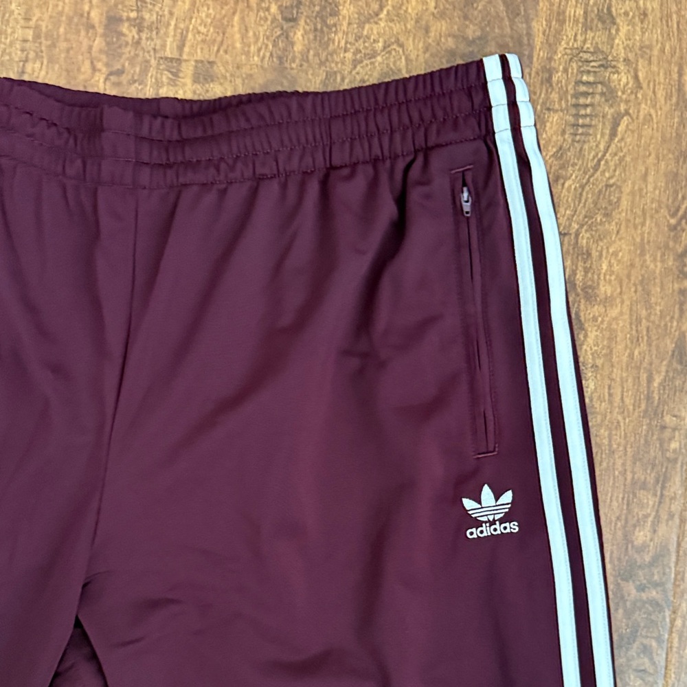 Adidas Maroon Trefoil Track Pants with White Stripes Size M - Picture 6 of 16